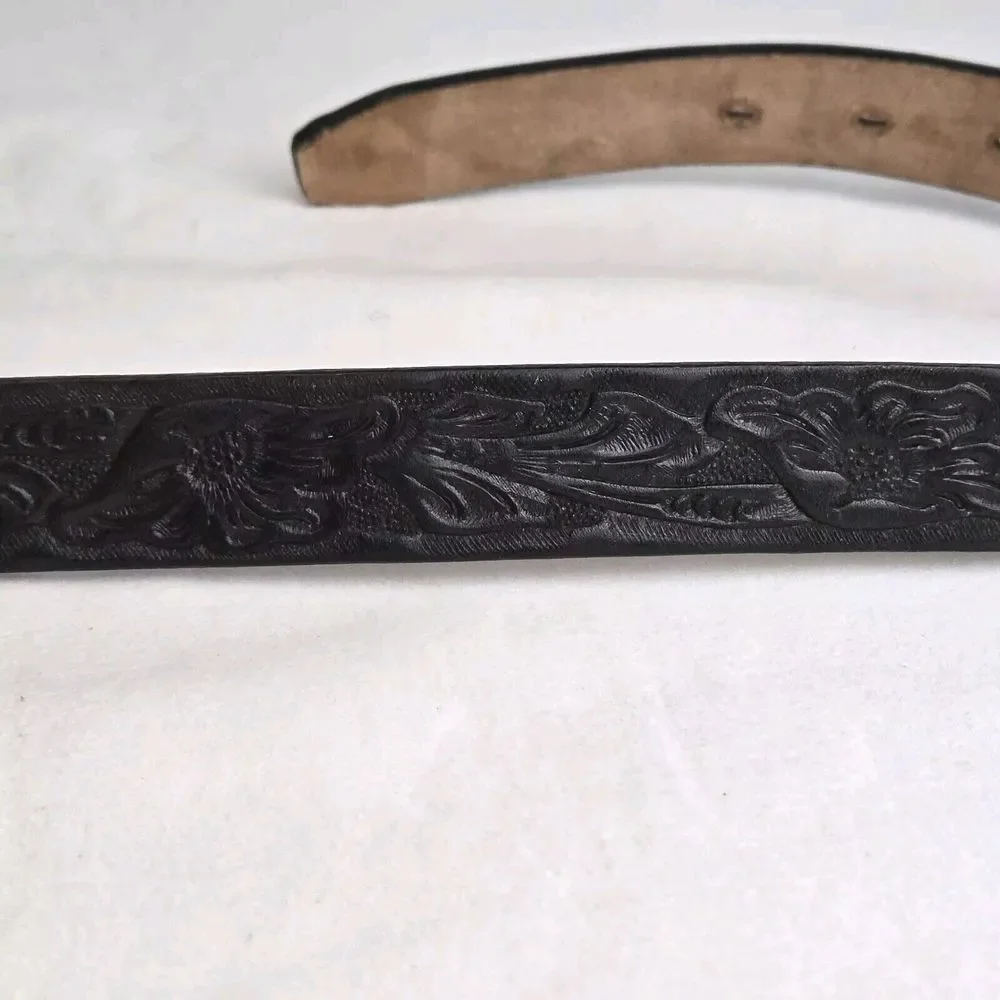 Hereford Boys Girls Size 24 Western Leather Belt Tooled Horse Shoe Buckle Vintag